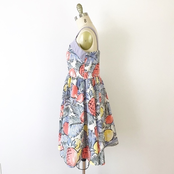 Vintage Fruit Print Dress Summer Pineapple Purple - Picture 3 of 5